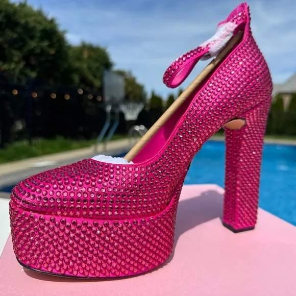 NWT Antonio Melani Hot Pink Size 10 Rhinestone Platform Pumps