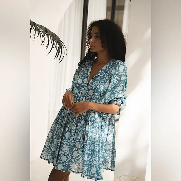 NWT-Arctic Blue Floral Boho Dress