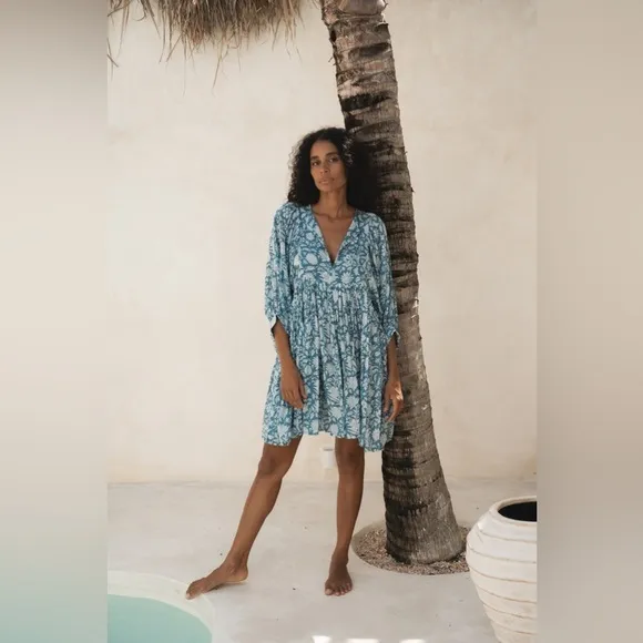 NWT-Arctic Blue Floral Boho Dress