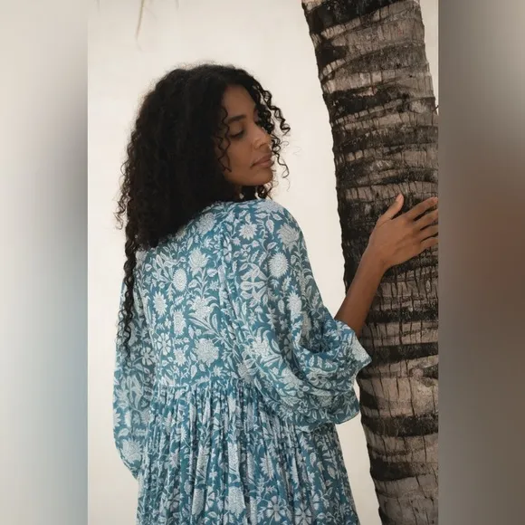 NWT-Arctic Blue Floral Boho Dress