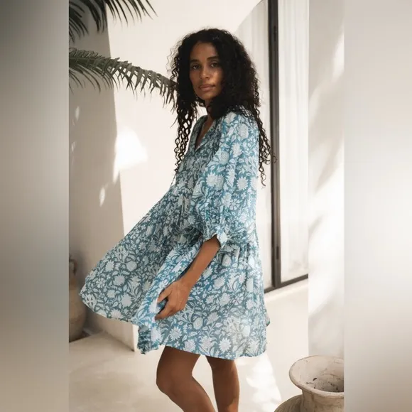 NWT-Arctic Blue Floral Boho Dress