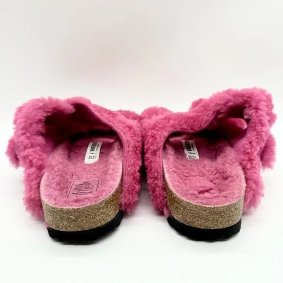 NWT Birkenstock Arizona Big Buckle Teddy Sandals Fuchsia Pink Size 37 Loungewear