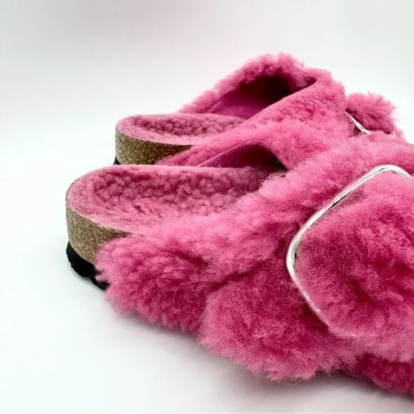 NWT Birkenstock Arizona Big Buckle Teddy Sandals Fuchsia Pink Size 37 Loungewear