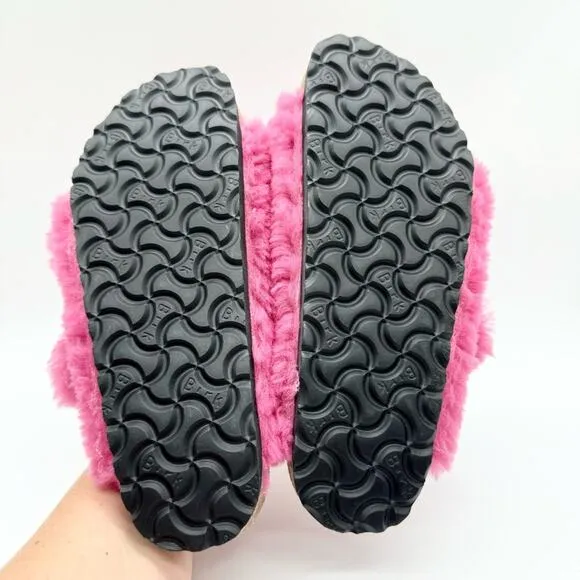 NWT Birkenstock Arizona Big Buckle Teddy Sandals Fuchsia Pink Size 37 Loungewear