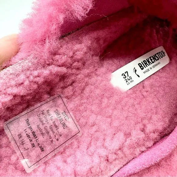 NWT Birkenstock Arizona Big Buckle Teddy Sandals Fuchsia Pink Size 37 Loungewear