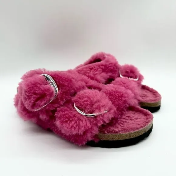NWT Birkenstock Arizona Big Buckle Teddy Sandals Fuchsia Pink Size 37 Loungewear