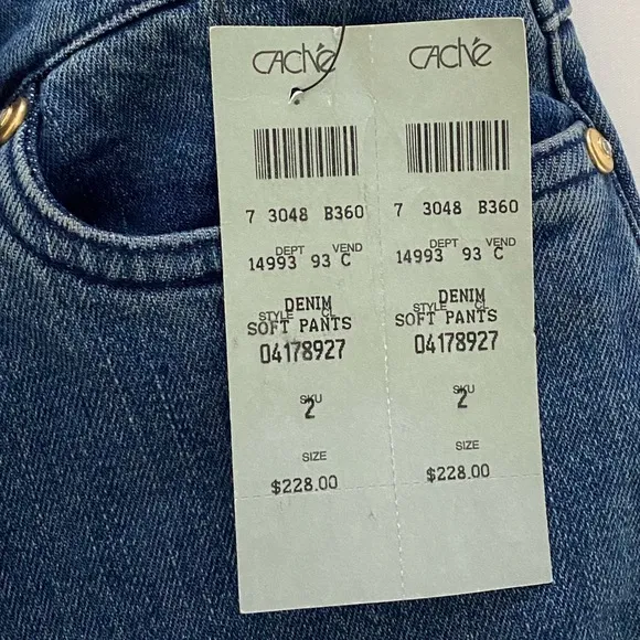 NWT Cache Vintage Y2K Gold Embroidered, Rhinestone Jeans Size 2.