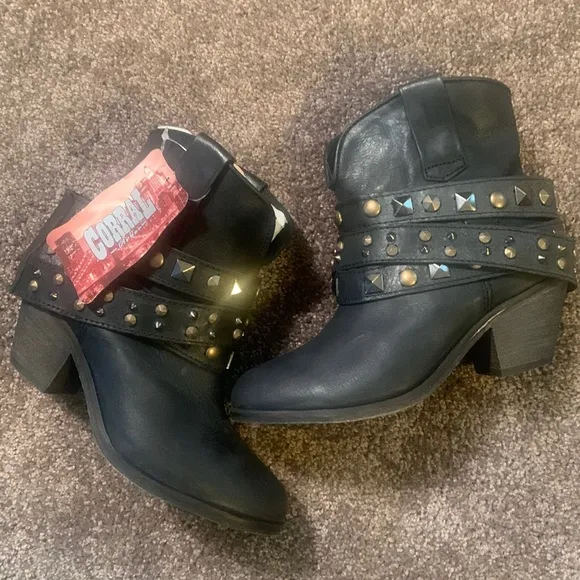 NWT Corral Black Ankle Boots with Studded Details