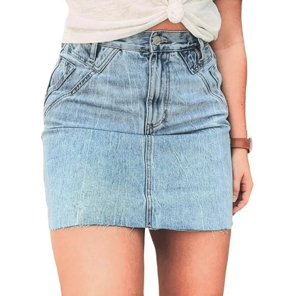 NWT DEAR JOHN Women's Quinn Raw Hem Denim Mini Skirt