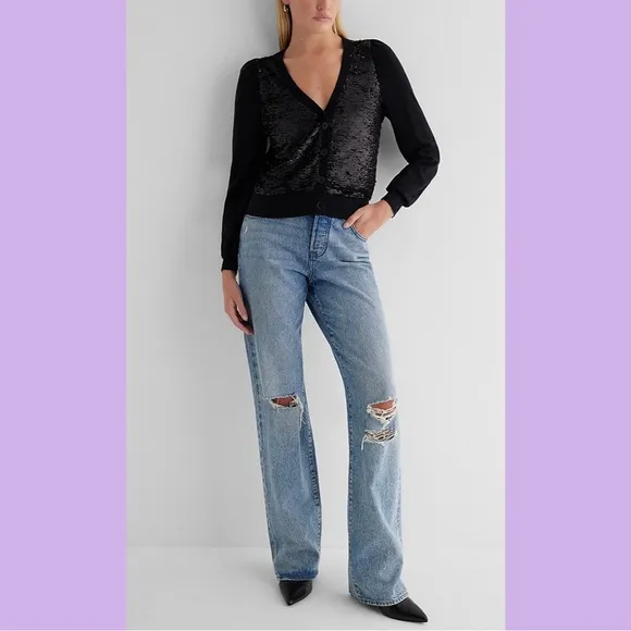 NWT Express Black Sequin Button Front Cardigan
