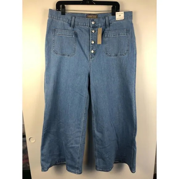NWT J. Crew Point Sur Women's 34 Wide Leg Crop Patch Pocket Jeans Light Wash