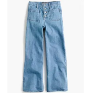 NWT J. Crew Point Sur Women's 34 Wide Leg Crop Patch Pocket Jeans Light Wash