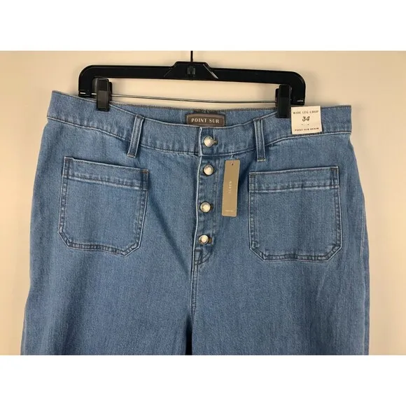 NWT J. Crew Point Sur Women's 34 Wide Leg Crop Patch Pocket Jeans Light Wash