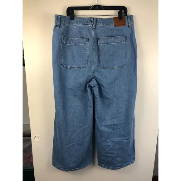 NWT J. Crew Point Sur Women's 34 Wide Leg Crop Patch Pocket Jeans Light Wash