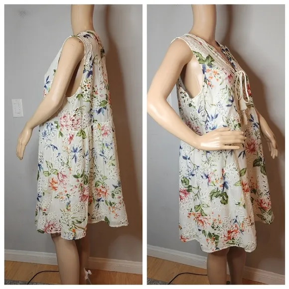NWT Johnny Was Jade Caprice Lace Up Sleeveless Mini Dress Silk Cotton Large.