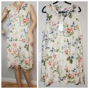 NWT Johnny Was Jade Caprice Lace Up Sleeveless Mini Dress Silk Cotton Large.
