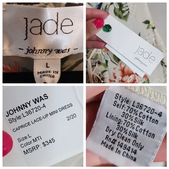 NWT Johnny Was Jade Caprice Lace Up Sleeveless Mini Dress Silk Cotton Large.