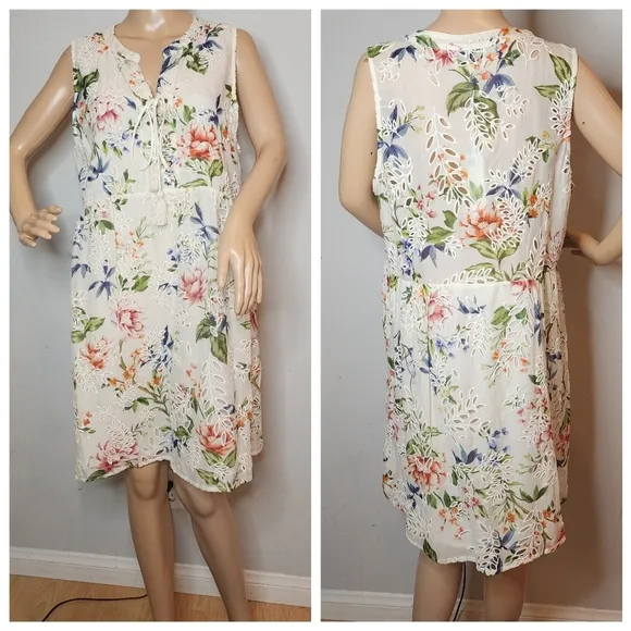 NWT Johnny Was Jade Caprice Lace Up Sleeveless Mini Dress Silk Cotton Large.