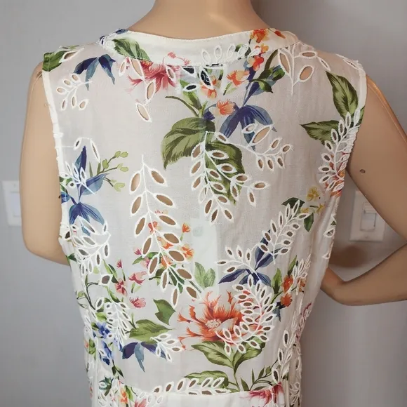 NWT Johnny Was Jade Caprice Lace Up Sleeveless Mini Dress Silk Cotton Large.