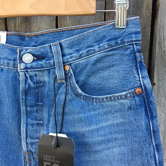 NWT Levi’s 501 High Rise Straight Leg Distressed Jean Athens Crown Blue 27
