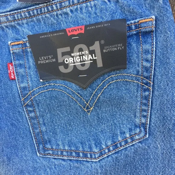 NWT Levi’s 501 High Rise Straight Leg Distressed Jean Athens Crown Blue 27