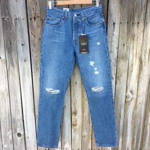 NWT Levi’s 501 High Rise Straight Leg Distressed Jean Athens Crown Blue 27