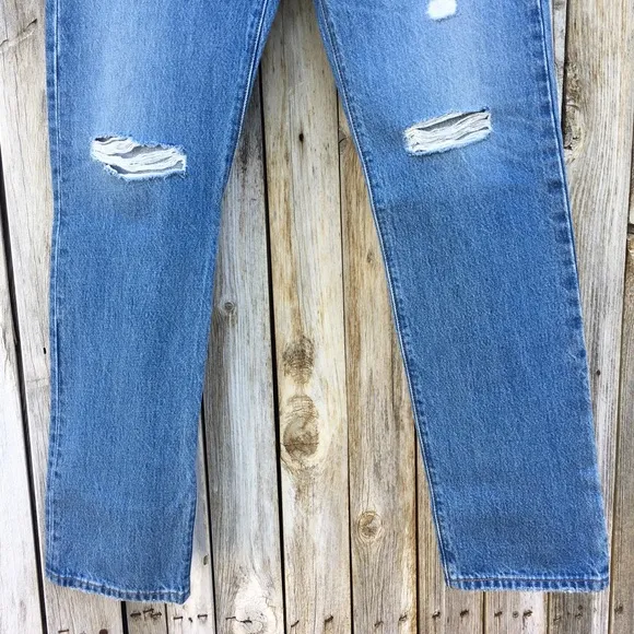 NWT Levi’s 501 High Rise Straight Leg Distressed Jean Athens Crown Blue 27