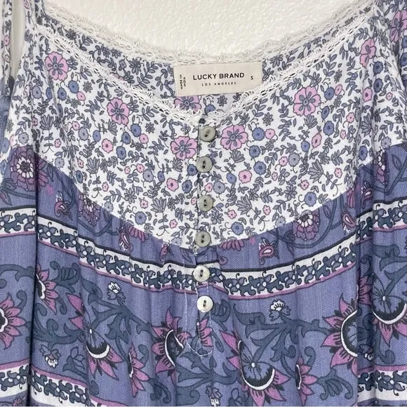 NWT Lucky Brand Tiered Mixed Floral Print Tassel Tie Strap Boho Sundress Small