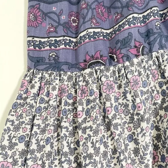 NWT Lucky Brand Tiered Mixed Floral Print Tassel Tie Strap Boho Sundress Small