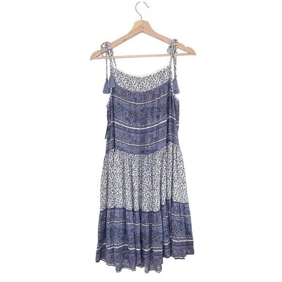 NWT Lucky Brand Tiered Mixed Floral Print Tassel Tie Strap Boho Sundress Small