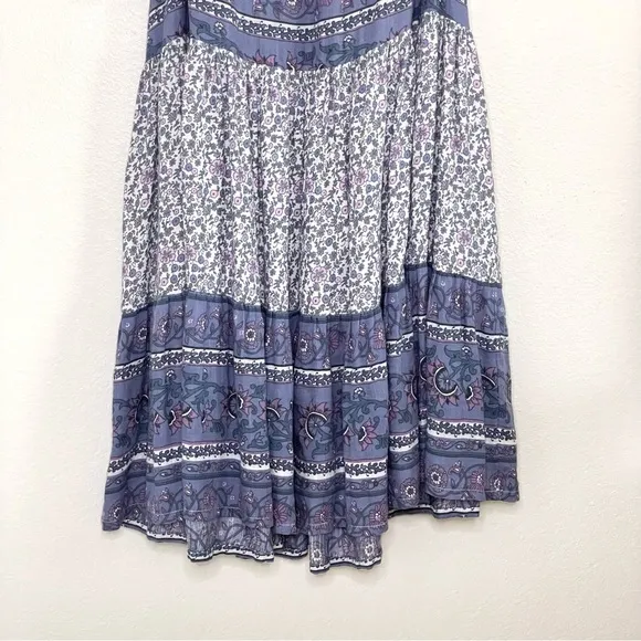 NWT Lucky Brand Tiered Mixed Floral Print Tassel Tie Strap Boho Sundress Small