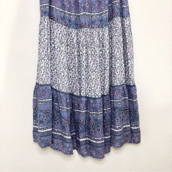NWT Lucky Brand Tiered Mixed Floral Print Tassel Tie Strap Boho Sundress Small