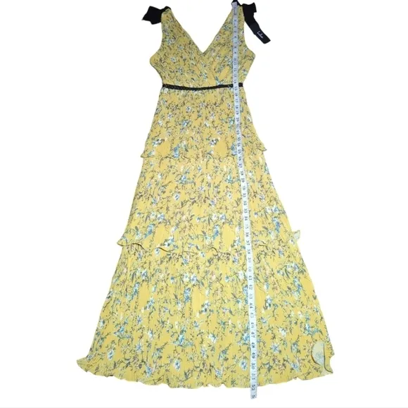 NWT Lulu's Such Sophistication Yellow Floral Print Pleated Maxi Dress Size XS