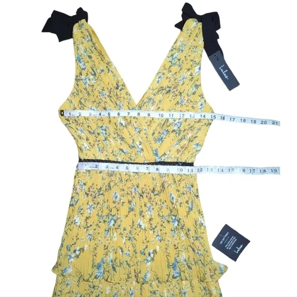 NWT Lulu's Such Sophistication Yellow Floral Print Pleated Maxi Dress Size XS