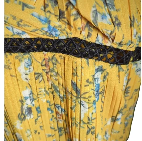 NWT Lulu's Such Sophistication Yellow Floral Print Pleated Maxi Dress Size XS