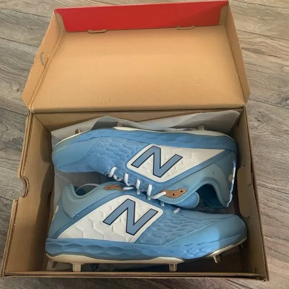 NWT NEW BALANCE L300SD4 LIGHT BLUE/WHITE METAL BASEBALL CLEATS/SHOES 17D (WIDE)