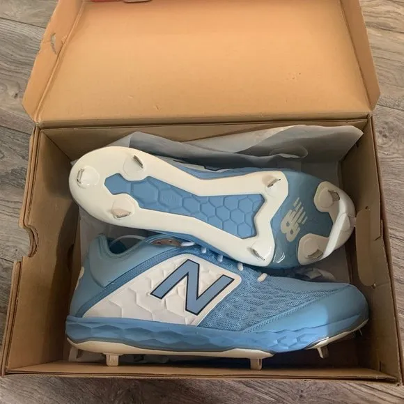 NWT NEW BALANCE L300SD4 LIGHT BLUE/WHITE METAL BASEBALL CLEATS/SHOES 17D (WIDE)