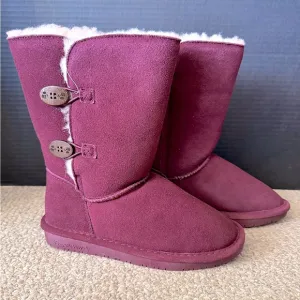 NWT New Bearpaw Lori Burgundy Suede Boots Girls 4 Youth Sheepskin Wool