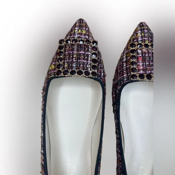 NWT Nine West Tweed &amp; Rhinestone Buckle Flats - Plaid, Chic, Preppy - SIZE 9