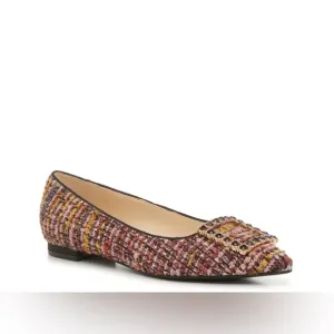 NWT Nine West Tweed &amp; Rhinestone Buckle Flats - Plaid, Chic, Preppy - SIZE 9