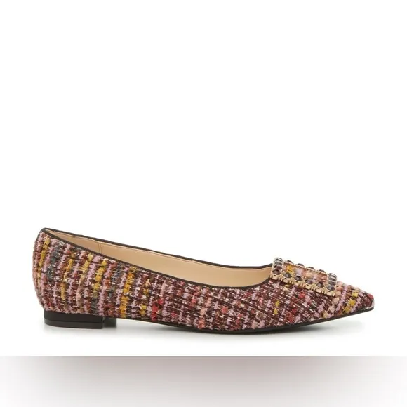 NWT Nine West Tweed &amp; Rhinestone Buckle Flats - Plaid, Chic, Preppy - SIZE 9