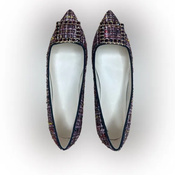NWT Nine West Tweed &amp; Rhinestone Buckle Flats - Plaid, Chic, Preppy - SIZE 9