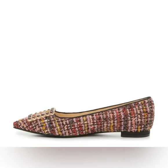 NWT Nine West Tweed &amp; Rhinestone Buckle Flats - Plaid, Chic, Preppy - SIZE 9