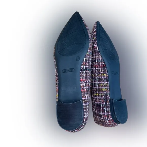 NWT Nine West Tweed &amp; Rhinestone Buckle Flats - Plaid, Chic, Preppy - SIZE 9