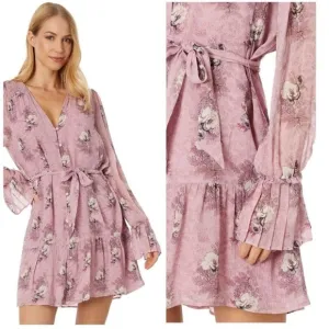 NWT Paige Carmela Dress in Sunrise Pink Multi Silk Long Sleeve Boho Sz M