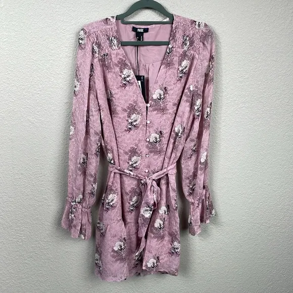 NWT Paige Carmela Dress in Sunrise Pink Multi Silk Long Sleeve Boho Sz M