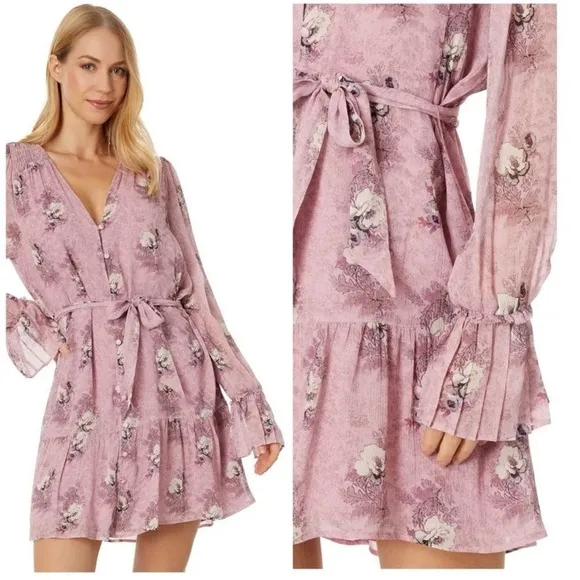 NWT Paige Carmela Dress in Sunrise Pink Multi Silk Long Sleeve Boho Sz M