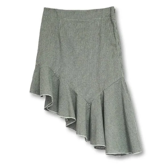 NWT POL Asymmetrical Ruffle Hem Gingham Cotton Mini Skirt