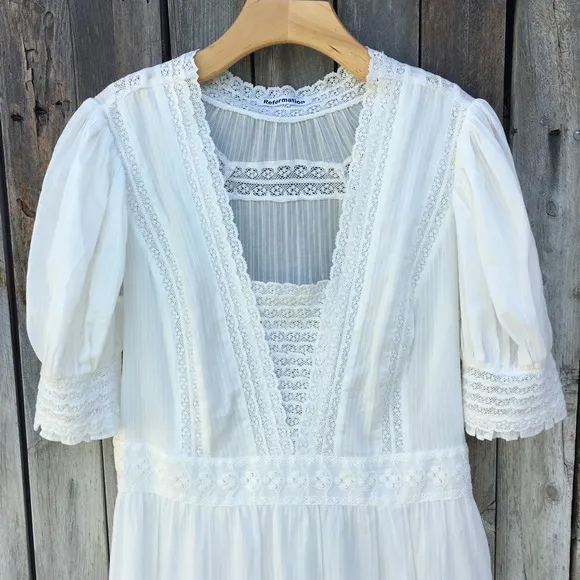 NWT Reformation Betsie Lace Midi Dress Organic Cotton Ivory 12