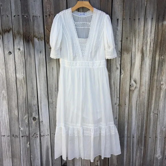 NWT Reformation Betsie Lace Midi Dress Organic Cotton Ivory 12